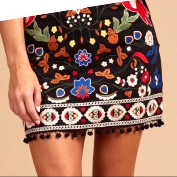 Anthropologie Dresses & Skirts - Like NEW Altar’d State Embroidered Pom Pom Skirt L